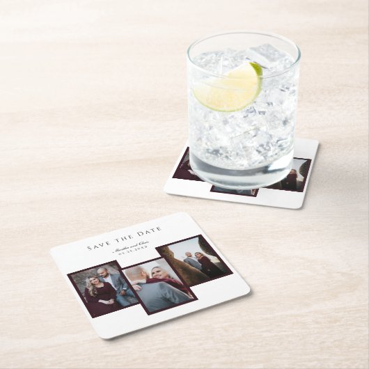 Elegant Save the Date 3 Fotocollage Rood Chic Kartonnen Onderzetters (Insitu)