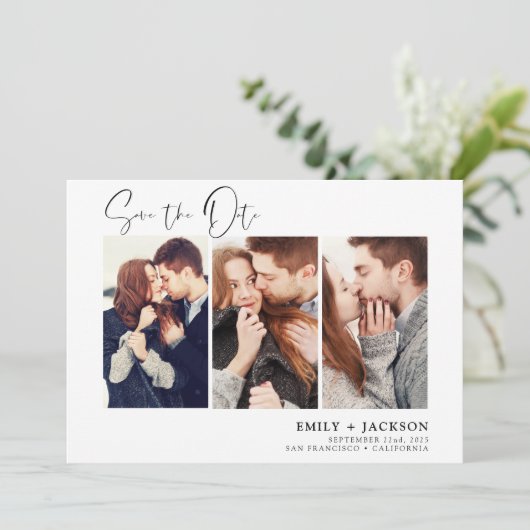 Elegant Save the Date 3 Photo Invitations (Staand voorkant)