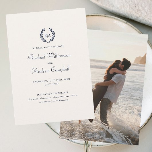 Elegant Save the Date Aankondiging Kaart Navy Blue