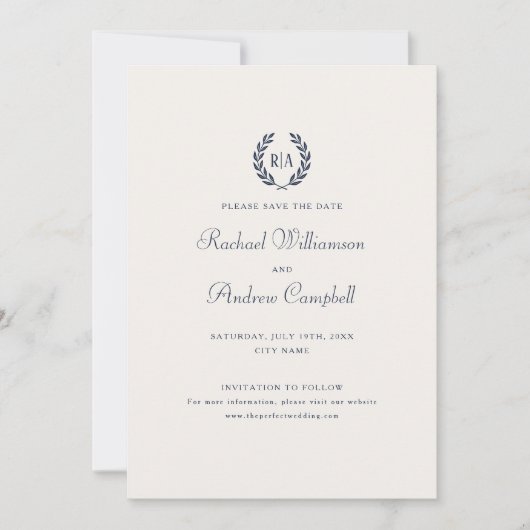 Elegant Save the Date Aankondiging Kaart Navy Blue (Voorkant)