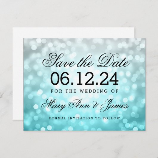 Elegant Save The Date Beach Ombre Glitter Lights Aankondigingskaart (Voorkant / Achterkant)