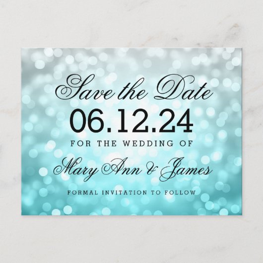 Elegant Save The Date Beach Ombre Glitter Lights Aankondigingskaart (Voorkant)
