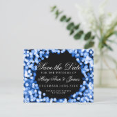 Elegant Save the Date Blue Sparkly Lights Aankondigingskaart (Staand voorkant)