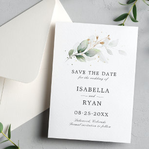 Elegant Save the Date Botanical Greenery Gold