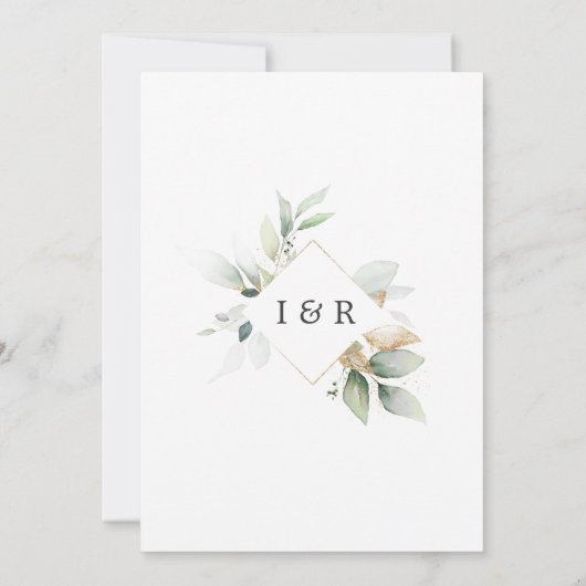 Elegant Save the Date Botanical Greenery Gold (Achterkant)