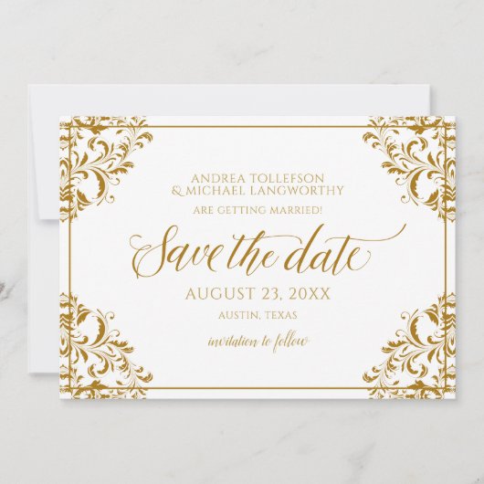 Elegant Save the Date Bruiloft  Gold Kaart (Voorkant)