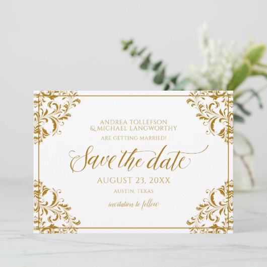 Elegant Save the Date Bruiloft  Gold Kaart (Staand voorkant)