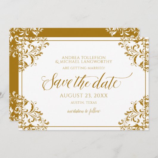 Elegant Save the Date Bruiloft  Gold Kaart (Voorkant / Achterkant)