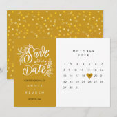Elegant Save the Date Calendar Gold Love Heart (Voorkant / Achterkant)