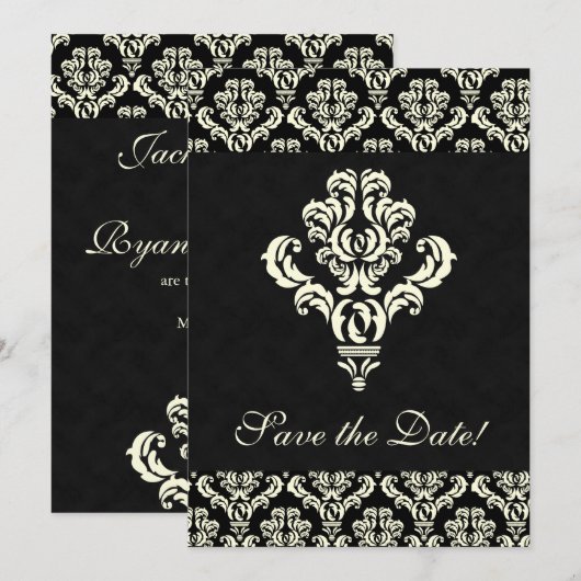 Elegant Save the Date Card Black Suede Cream (Voorkant / Achterkant)