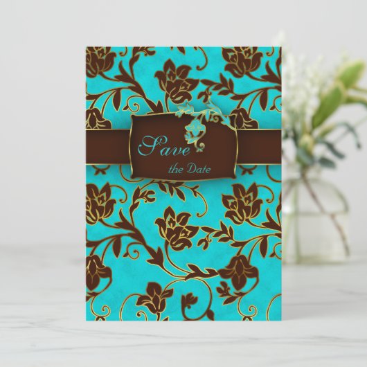 Elegant Save the Date Card Gold Floral BB (Staand voorkant)