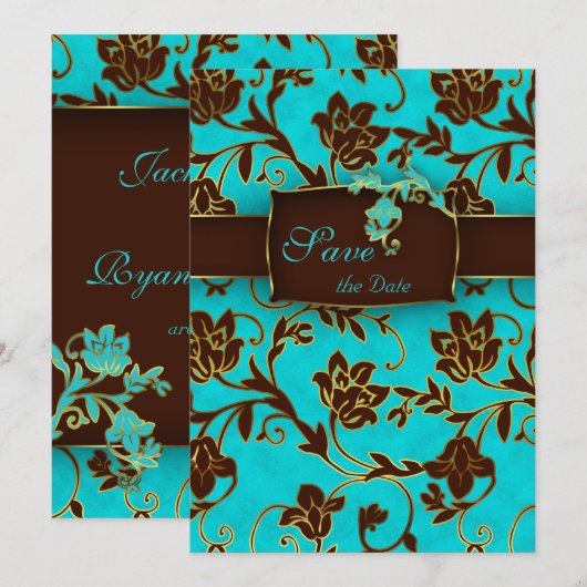 Elegant Save the Date Card Gold Floral BB (Voorkant / Achterkant)