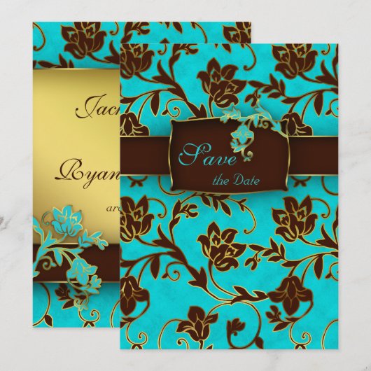Elegant Save the Date Card Gold Floral BB 2 (Voorkant / Achterkant)