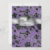 Elegant Save the Date Card Silver Floral Paars (Voorkant)