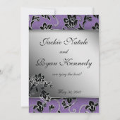 Elegant Save the Date Card Silver Floral Paars (Achterkant)