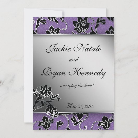 Elegant Save the Date Card Silver Floral Paars (Achterkant)