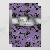 Elegant Save the Date Card Silver Floral Paars (Voorkant / Achterkant)