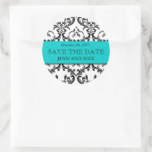 Elegant Save the Date Damask Stickers Aqua Blue (Tas)