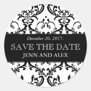 Elegant Save the Date Damask Stickers Zwart