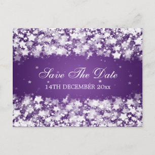 Elegant Save the Date Dazzling Stars Paars Aankondigingskaart
