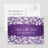 Elegant Save the Date Dazzling Stars Paarse Aankondigingskaart (Voorkant / Achterkant)
