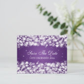 Elegant Save the Date Dazzling Stars Paarse Aankondigingskaart (Staand voorkant)