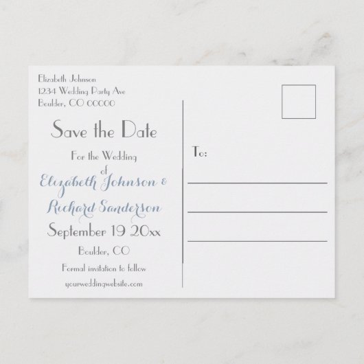Elegant Save the Date Dusty Blue Floral Waterverf Aankondigingskaart (Achterkant)