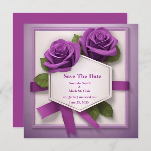 Elegant Save the Date: een Paarse Roos-affaire Save The Date (Voorkant / Achterkant)