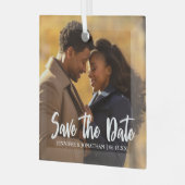 Elegant Save the Date Engagement Photo Christmas Glas Ornament (Voorkant links)