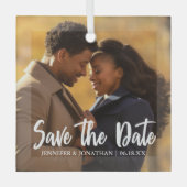 Elegant Save the Date Engagement Photo Christmas Glas Ornament (Voorkant)