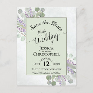 Elegant Save the Date Eucalyptus & Lavender Green Aankondigingskaart
