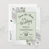 Elegant Save the Date Eucalyptus & Lavender Green Aankondigingskaart (Voorkant / Achterkant)