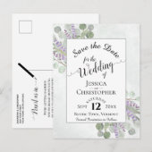 Elegant Save the Date Eucalyptus & Lavender Wit Aankondigingskaart (Voorkant / Achterkant)