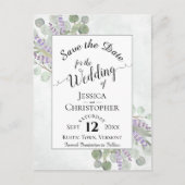 Elegant Save the Date Eucalyptus & Lavender Wit Aankondigingskaart (Voorkant)