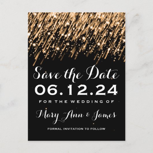 Elegant Save The Date Falling Stars Gold Aankondigingskaart (Voorkant)