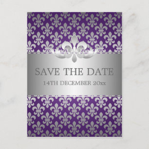 Elegant Save the Date Fleur De Lis Paars Aankondigingskaart
