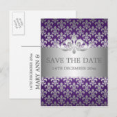 Elegant save the date Fleur de Lis Paarse Aankondigingskaart (Voorkant / Achterkant)