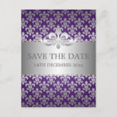 Elegant save the date Fleur de Lis Paarse Aankondigingskaart (Voorkant)