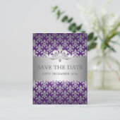 Elegant save the date Fleur de Lis Paarse Aankondigingskaart (Staand voorkant)