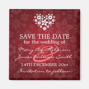 Elegant Save the Date Flowery Heart Red Magneet