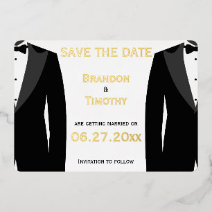 Elegant Save the Date Gay Wedding Real Gold Foil Folie Uitnodiging