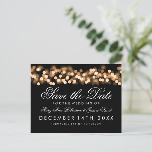 Elegant Save the Date Gold Hollywood Glam Aankondigingskaart (Staand voorkant)