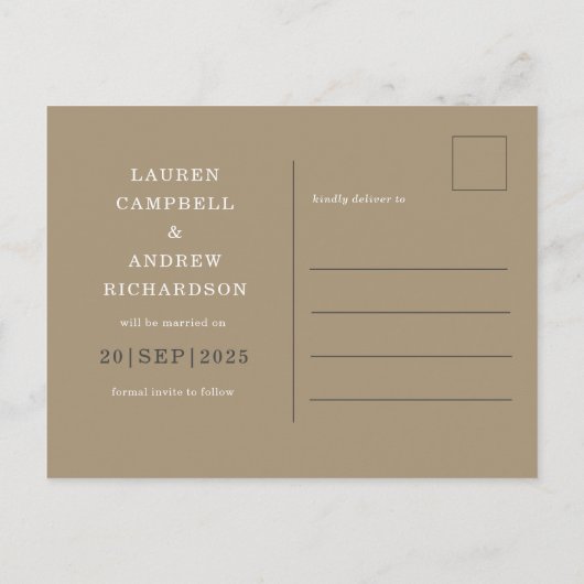 Elegant Save the Date Gold Kalligrafie Script Briefkaart (Achterkant)