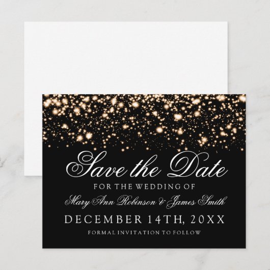 Elegant Save The Date Gold Midnight Glam Aankondigingskaart (Voorkant / Achterkant)