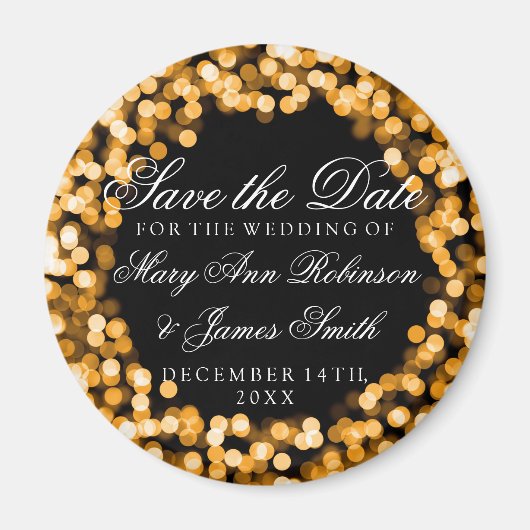Elegant Save the Date Gold Sparkly Lights Magneet (Voorkant)