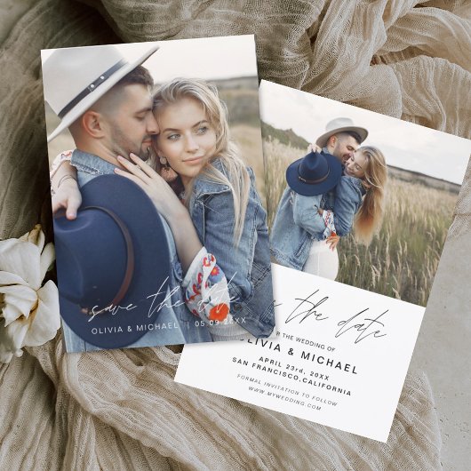 Elegant Save the Date Handwrite Wedding Photo