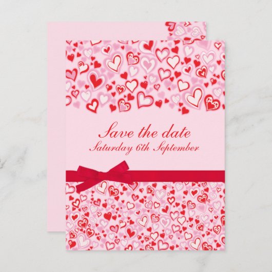 Elegant save the date harten & bogen roze kaart (Voorkant / Achterkant)
