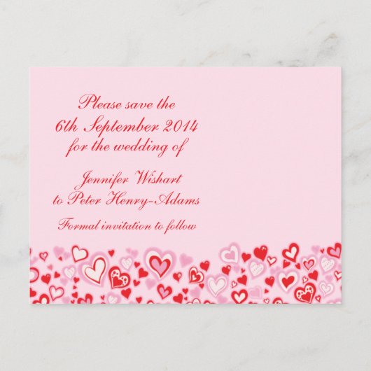 Elegant save the date harten & bogen roze kaart (Achterkant)