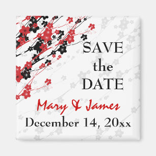 Elegant Save the Date Japanse Flowers Red Magneet