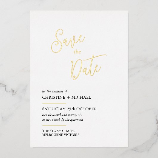Elegant Save the Date kaart, laconiek ontwerp Folie Uitnodiging (Voorkant)